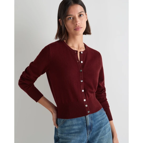 N.Peal Ivy Cropped Cashmere Cardigan in Rustic Red