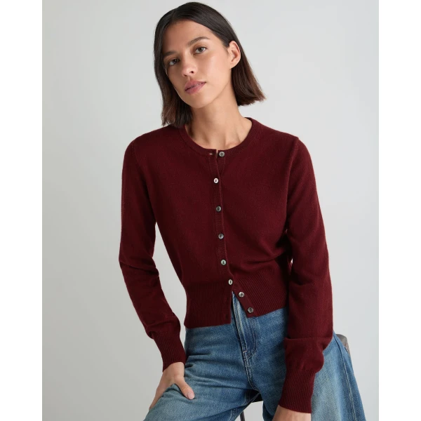 N.Peal Ivy Cropped Cashmere Cardigan in Rustic Red