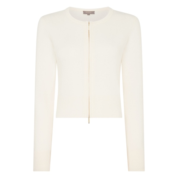 N.Peal Ivy Zipped Cashmere Cardigan in New Ivory White | Cardigan | Luxury Shoes 