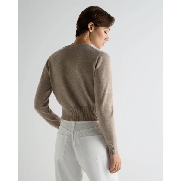 N.Peal Ivy Zipped Cashmere Cardigan in Oatmeal Brown