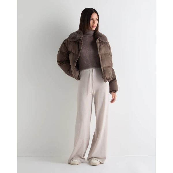 N.Peal Jersey Cashmere Trousers in Snow Grey