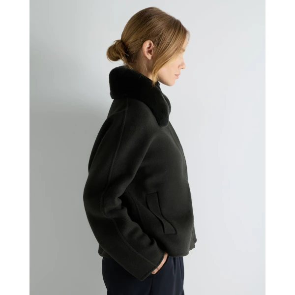 N.Peal Laurel Fur Collared Jacket in Green