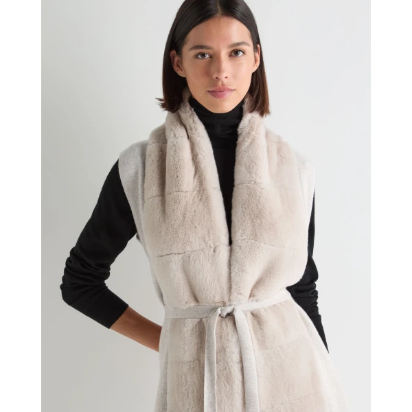 N.Peal Lola Fur Placket Cashmere Gilet in Pebble Grey