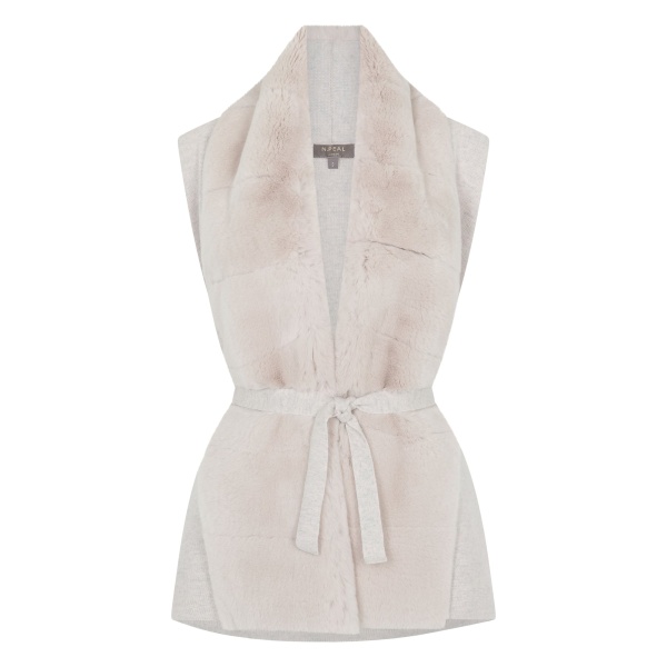 N.Peal Lola Fur Placket Cashmere Gilet in Pebble Grey | Vests | Luxury Shoes 