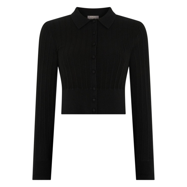 N.Peal Long Sleeve Ribbed Polo in Black | Long Sleeve | Luxury Shoes 