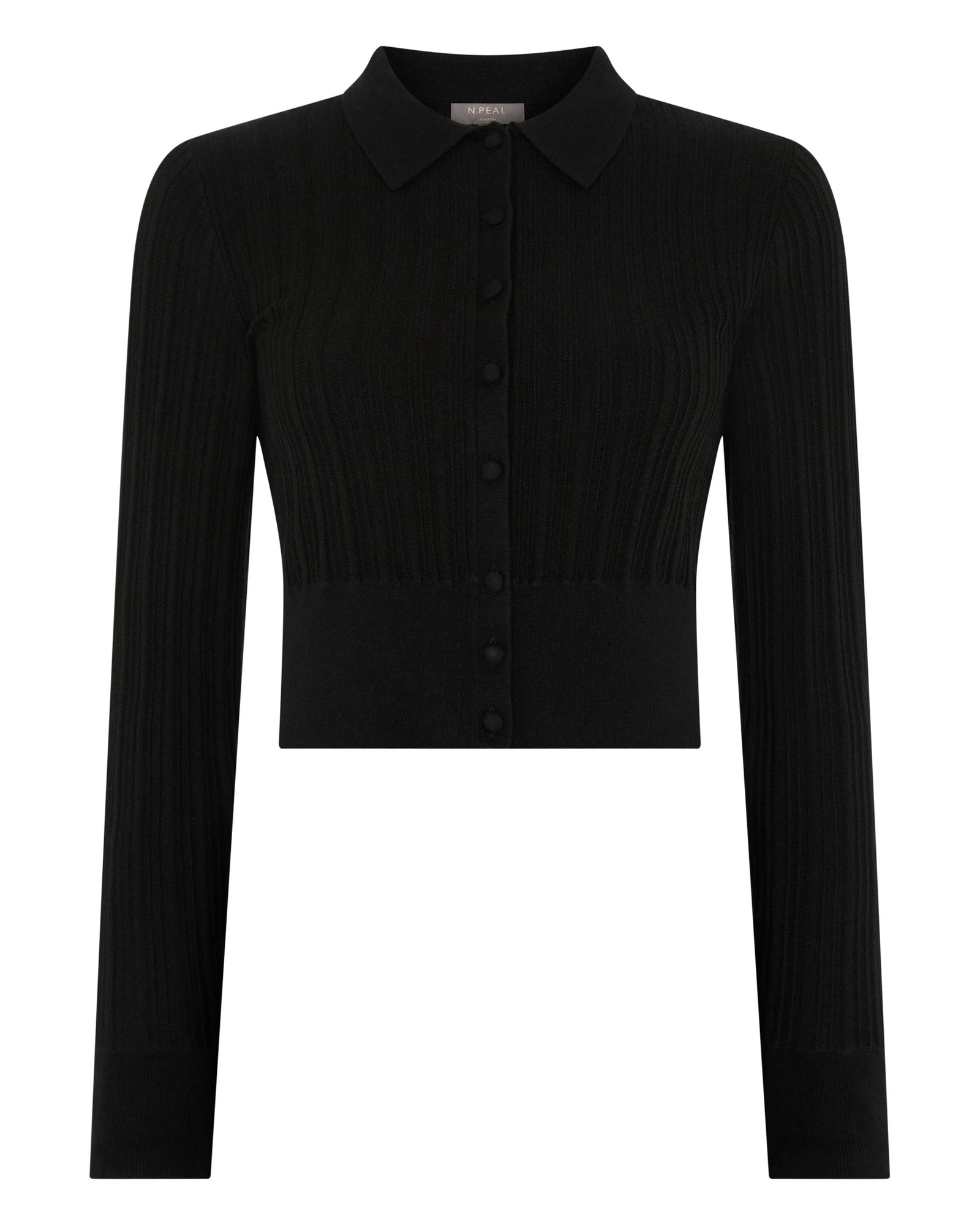 N.Peal Long Sleeve Ribbed Polo in Black N.Peal Long Sleeve Ribbed Polo in Black | Long Sleeve | Luxury Shoes