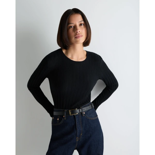 N.Peal Long Sleeve Ribbed Top in Black