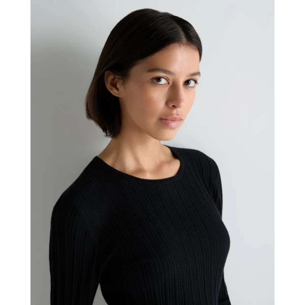 N.Peal Long Sleeve Ribbed Top in Black