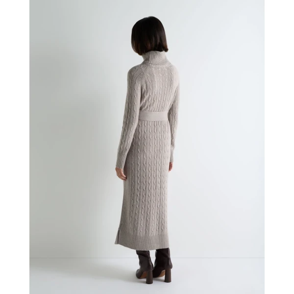 N.Peal Longline Cable Cashmere Dress in Oat Grey