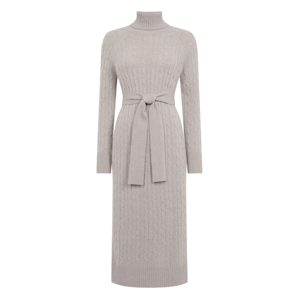 N.Peal Longline Cable Cashmere Dress in Oat Grey | Maxi Dresses | Luxury Shoes 