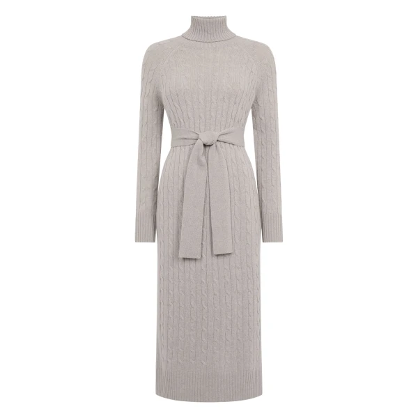 Longline Cable Cashmere Dress in Oat Grey