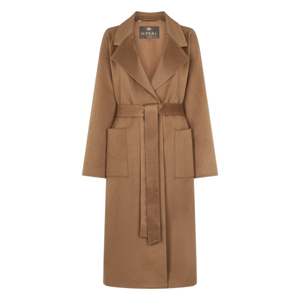 N.Peal Longline City Coat With Fur Trim in Camel Brown | Wool Coat | Luxury Shoes 