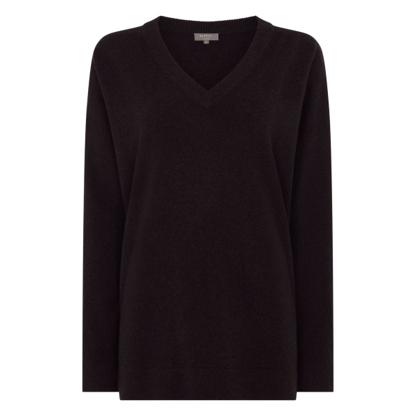 N.Peal Longline V Neck Cashmere Jumper in Cocoa Brown | Sweaters | Luxury Shoes 