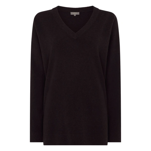 Longline V Neck Cashmere Jumper in Cocoa Brown