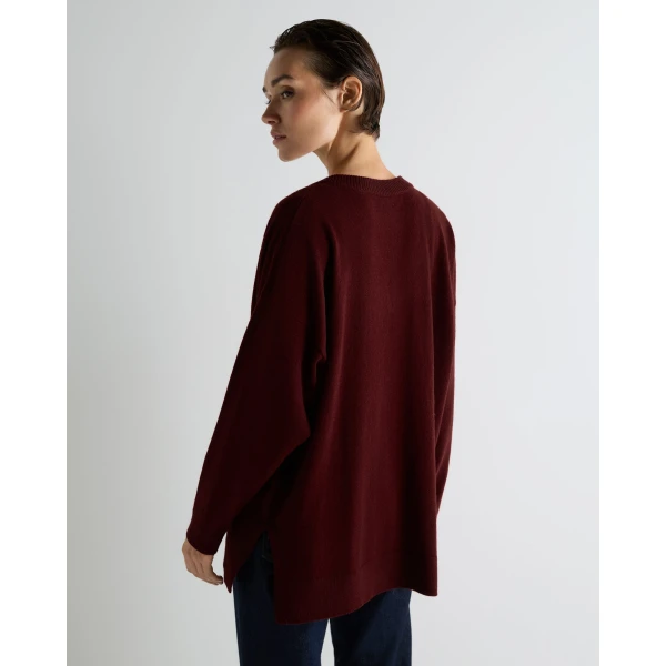 N.Peal Longline V Neck Cashmere Jumper in Rustic Red