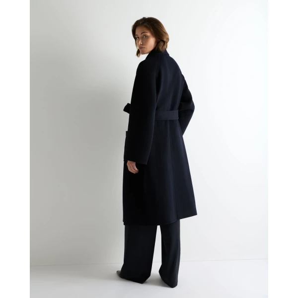 N.Peal Longline Woven Coat in Dark Navy Blue