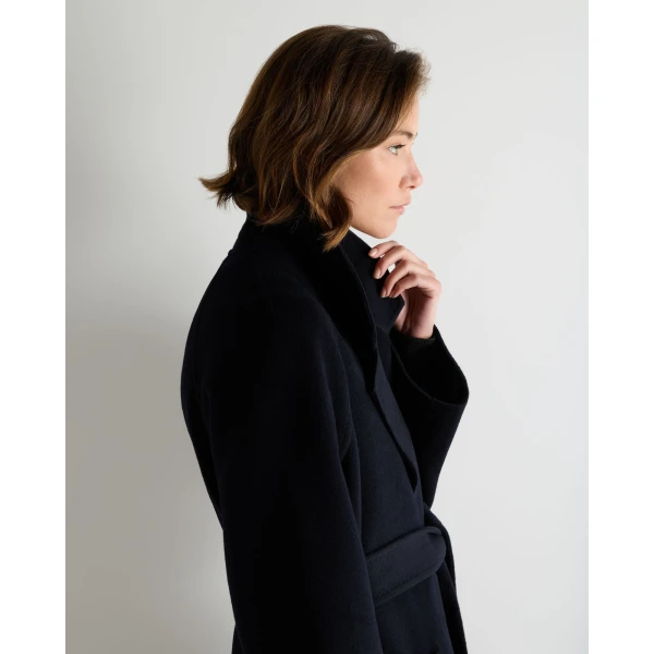 N.Peal Longline Woven Coat in Dark Navy Blue