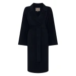 N.Peal Longline Woven Coat in Dark Navy Blue | Wool Coat | Luxury Shoes 