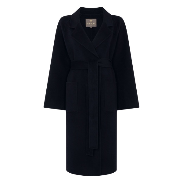 N.Peal Longline Woven Coat in Dark Navy Blue | Wool Coat | Luxury Shoes 