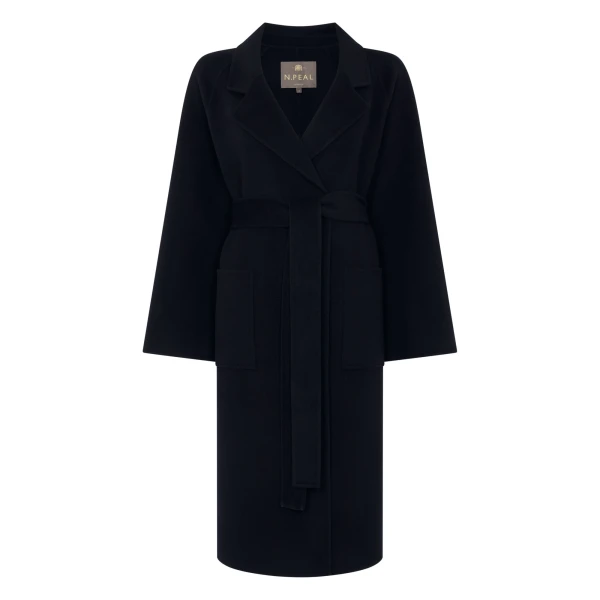 Longline Woven Coat in Dark Navy Blue