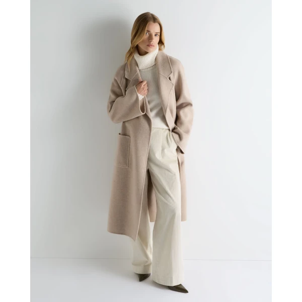 N.Peal Longline Woven Coat in Light Beige Brown