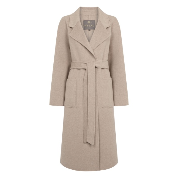 N.Peal Longline Woven Coat in Light Beige Brown | Wool Coat | Luxury Shoes 