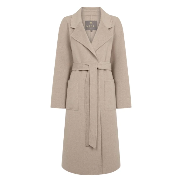 Longline Woven Coat in Light Beige Brown