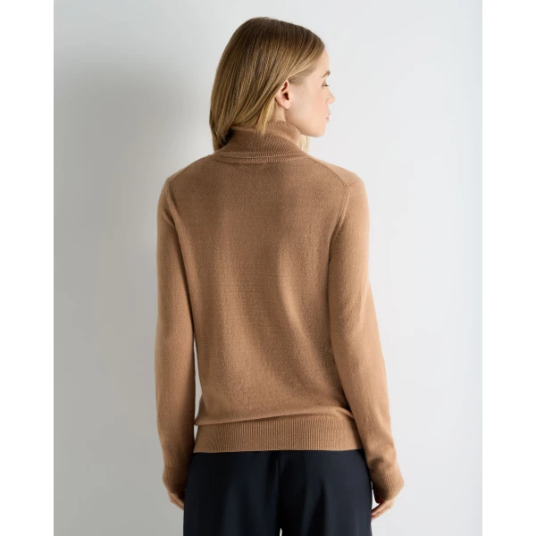 N.Peal Luna Roll Neck Cashmere Jumper in Camel Brown