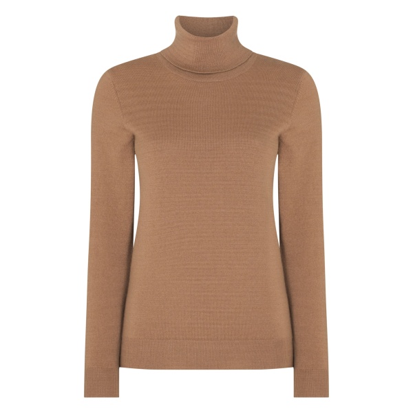 N.Peal Luna Roll Neck Cashmere Jumper in Camel Brown | Turtlenecks | Luxury Shoes 