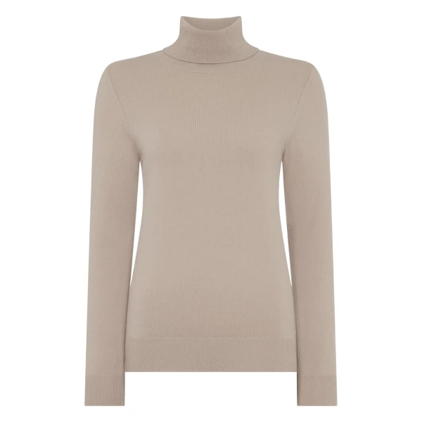 Luna Roll Neck Cashmere Jumper in Cashew Brown