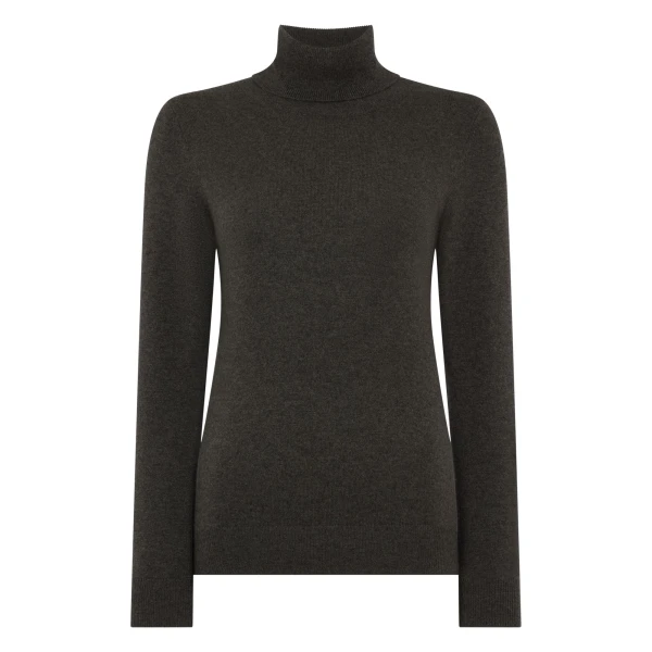 N.Peal Luna Roll Neck Cashmere Jumper in Grey Moss | Turtlenecks | Luxury Shoes 