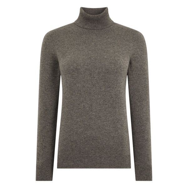 N.Peal Luna Roll Neck Cashmere Jumper in Wood Smoke Brown | Turtlenecks | Luxury Shoes 