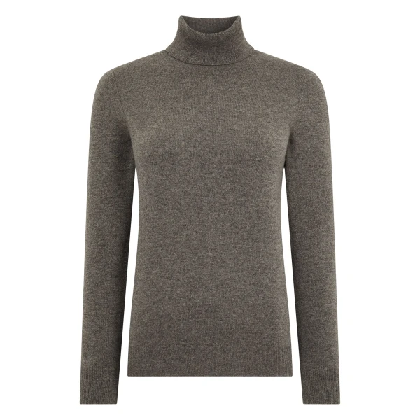 N.Peal Luna Roll Neck Cashmere Jumper in Wood Smoke Brown | Turtlenecks | Luxury Shoes 