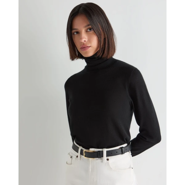 N.Peal Margot Superfine Cashmere Roll Neck Jumper in Black