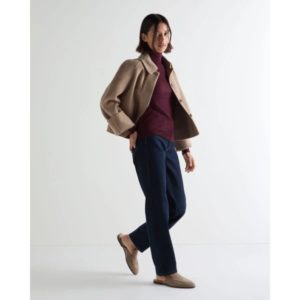 N.Peal Margot Superfine Cashmere Roll Neck Jumper in Damson Red