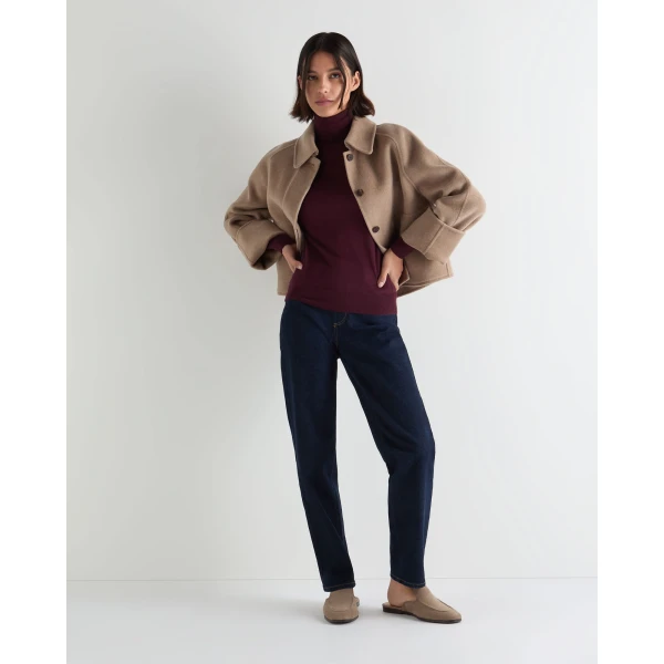 N.Peal Margot Superfine Cashmere Roll Neck Jumper in Damson Red