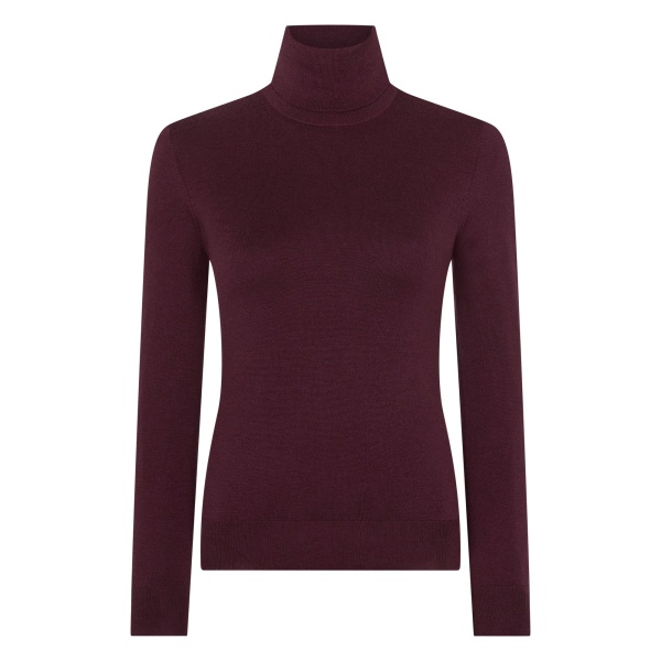N.Peal Margot Superfine Cashmere Roll Neck Jumper in Damson Red | Turtlenecks | Luxury Shoes 