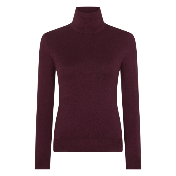 Margot Superfine Cashmere Roll Neck Jumper in Damson Red