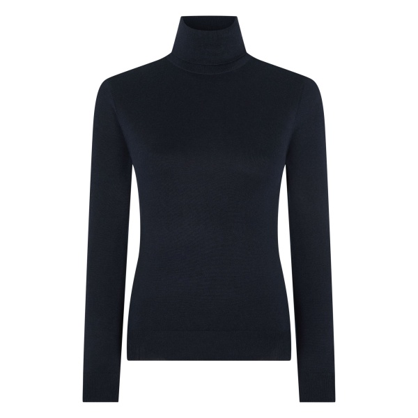 N.Peal Margot Superfine Cashmere Roll Neck Jumper in Navy Blue | Turtlenecks | Luxury Shoes 