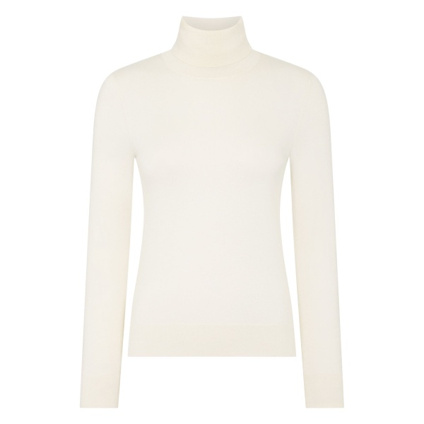 N.Peal Margot Superfine Cashmere Roll Neck Jumper in New Ivory White | Turtlenecks | Luxury Shoes 