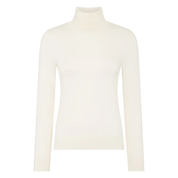 N.Peal Margot Superfine Cashmere Roll Neck Jumper in New Ivory White | Turtlenecks | Luxury Shoes 