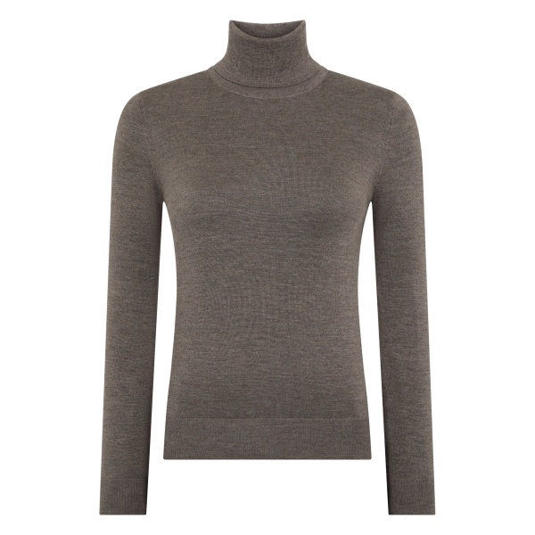 N.Peal Margot Superfine Cashmere Roll Neck Jumper in Pecan Brown | Turtlenecks | Luxury Shoes 