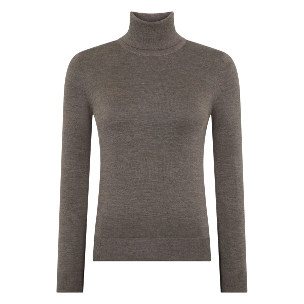 N.Peal Margot Superfine Cashmere Roll Neck Jumper in Pecan Brown | Turtlenecks | Luxury Shoes 