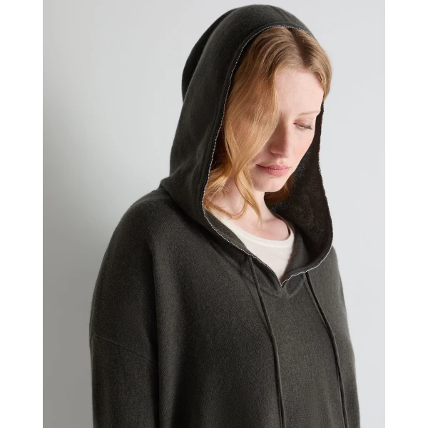 N.Peal Maya Metal Trim Cashmere Hoodie in Arabica Khaki Green