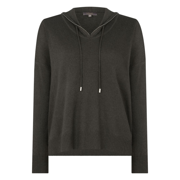 N.Peal Maya Metal Trim Cashmere Hoodie in Arabica Khaki Green | Hoodies | Luxury Shoes 
