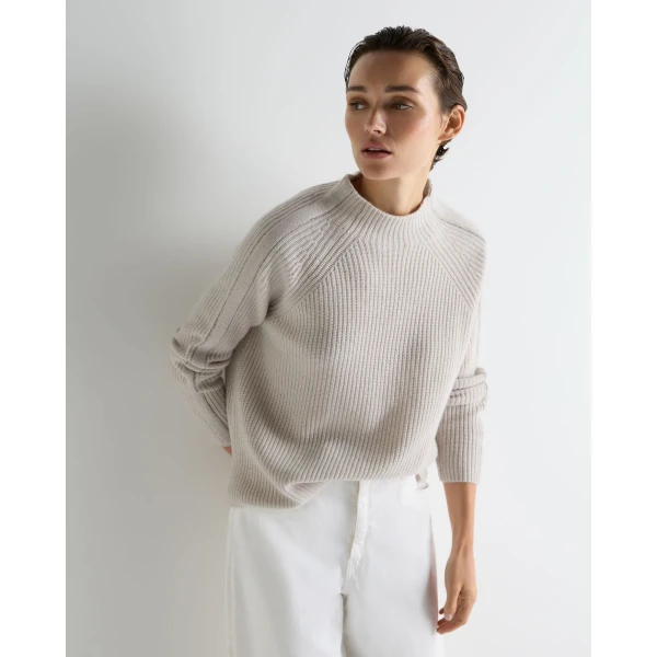 N.Peal Metal Funnel Neck Cashmere Jumper in Arctic Grey Melange
