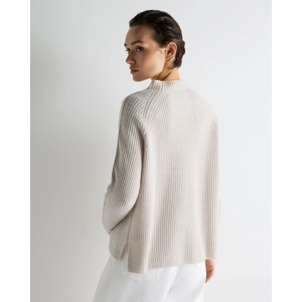 N.Peal Metal Funnel Neck Cashmere Jumper in Arctic Grey Melange