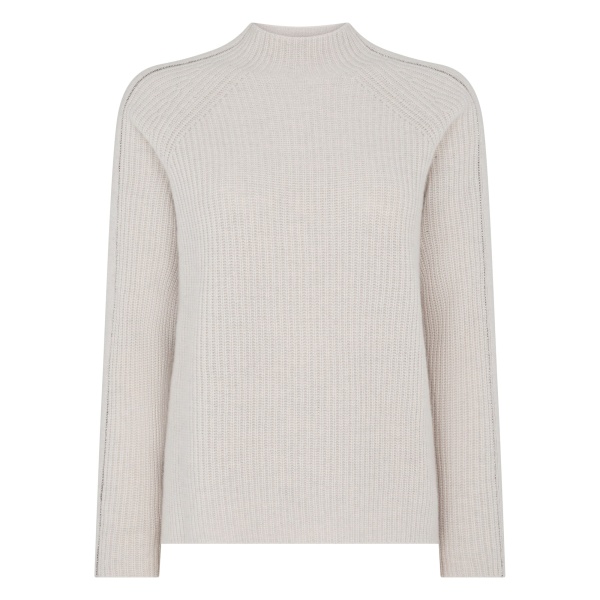 N.Peal Metal Funnel Neck Cashmere Jumper in Arctic Grey Melange | Turtlenecks | Luxury Shoes 
