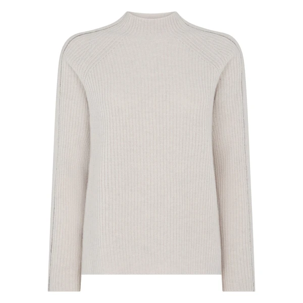 N.Peal Metal Funnel Neck Cashmere Jumper in Arctic Grey Melange | Turtlenecks | Luxury Shoes 