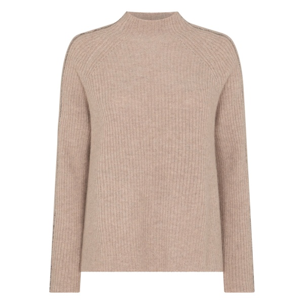 N.Peal Metal Funnel Neck Cashmere Jumper in Oatmeal Brown | Turtlenecks | Luxury Shoes 
